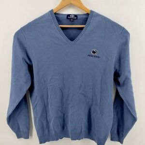 Penn State Nittany Lions V Neck Sweater Men's Size Large Blue Embroidered Cotton